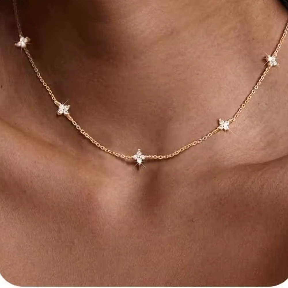 925 Sterling Silver & Gold Plated Star Choker Necklace - Picture 4 of 4